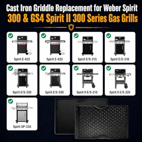 Cast Iron Griddle for Weber Spirit I & II 300 Series (17.5" x 11.9" x 1.2")