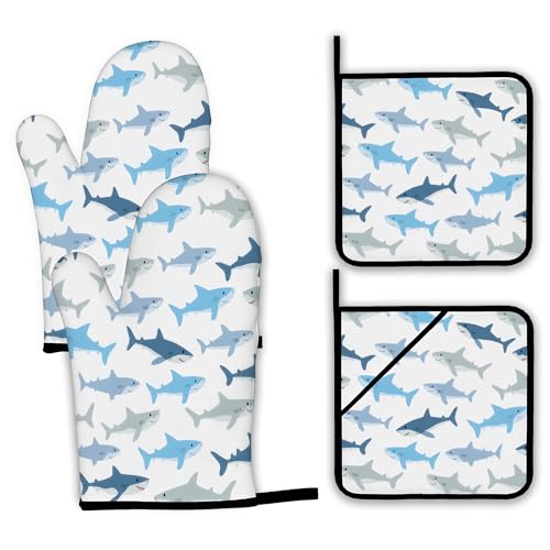 Cute Shark Oven Mitts and Pot Holders Set (4 Count)
