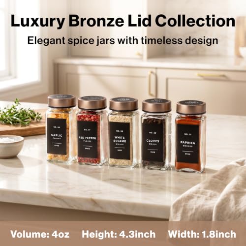 Glass Spice Jars with Label (Champagne Bronze Stainless Steel Lid)