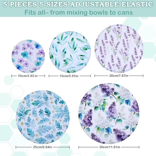 5Pcs Reusable Beeswax Elastic Bowl Covers for Bread Proofing and Food Cover (Lilacs)