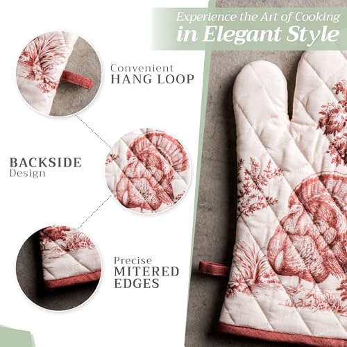 Maison d'Hermine Oven Gloves 100% Cotton Oven Mitt (098 - Holy Jouy - Brown / 7.5" x 13" (Oven Mitt))