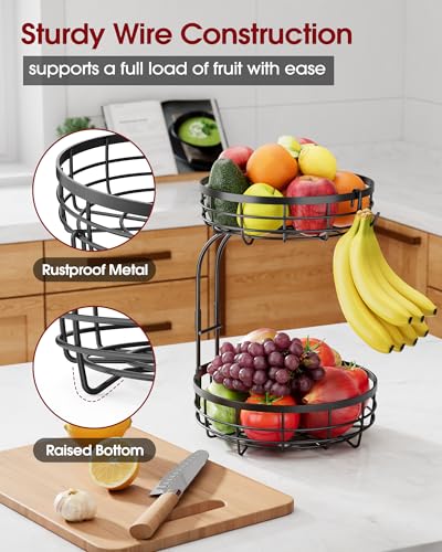Fruit Basket for Kitchen Counter (Black / 2 Tier Standard)