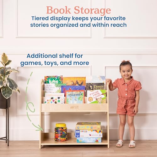 3 Shelf Floor Book Display with Handles and Storage (Natural)