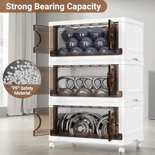 480Qt Lockable Stackable Storage Bins with Lids (White & Brown / 120QT-4Pack)