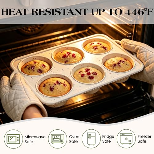 6 Cup Jumbo Muffin Pan for Baking with Metal Frame Nonstick (Cream / 6-Cup Jumbo)