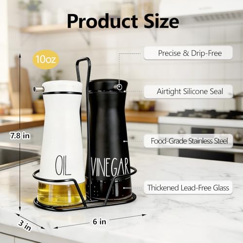 Oil And Vinegar Dispenser Set with Caddy (Black&White)