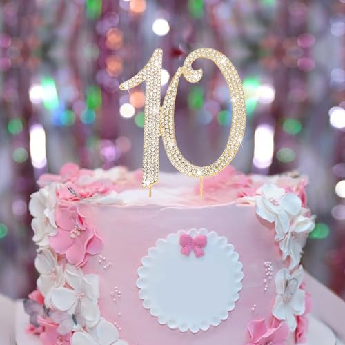 10th Birthday Cake Topper Gold Number 10 Cake Decorations for Birthday Party Decoration (10)