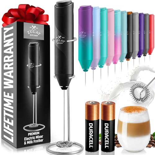 Powerful Milk Frother AA Batteries Included (Zero Black / Compact Frother + Batteries)