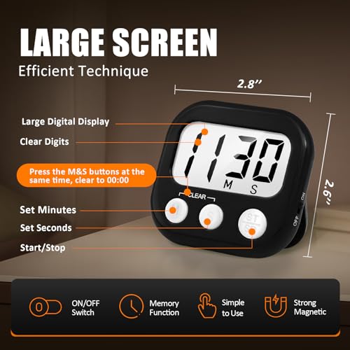 Digital Kitchen Timers for Cooking (Black)