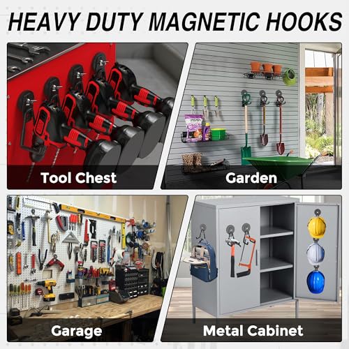 3Pcs Heavy Duty Storage Magnetic Utility Hooks Large Garage Strong Extra Magnet Hooks Hanger with Anti (2.6" Magnet-3 Pack-Black)