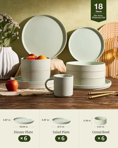 Stoneware Dishes Dinnerware Sets for 6 (Light Green / Service for 6)