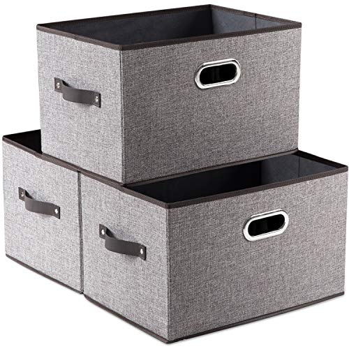 Larger Collapsible Storage Bins for Closet [3 (Grey&black Trim / Jumbo(3-Pack))