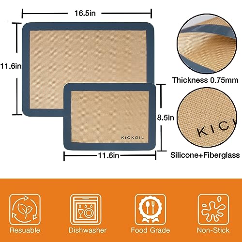 Silicone Baking Mats Set of 3 (2 Half Sheet + 1 Quarter Sheet Grey)