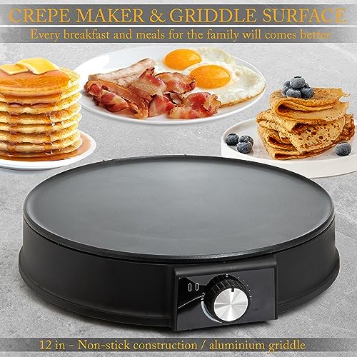 12” Electric Crepe Maker Machine (12 Inch Corded / Black / Round)