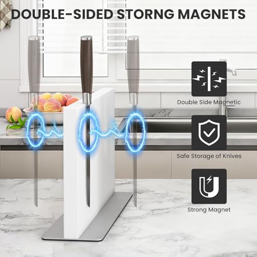 White Magnetic Knife Block Stainless Steel Magnetic Knife Holder (11.6x8.2 inch White)
