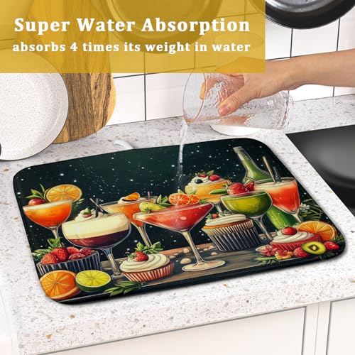 Dish Drying Mat for Kitchen Counter (Wine Glass 0317 / 18" x 16")