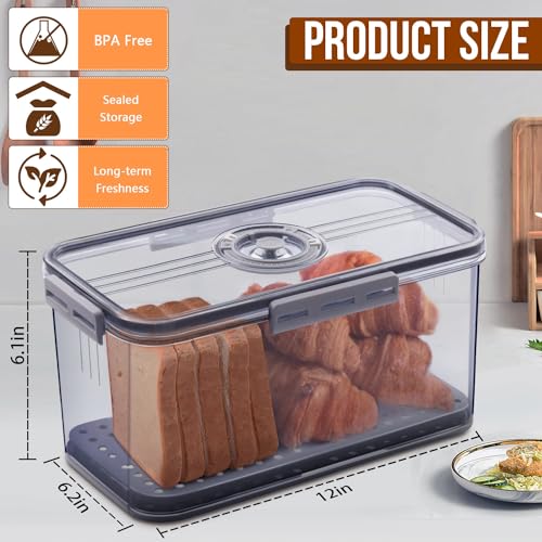 2Pcs Bread Box Bread Boxes for Kitchen Counter Airtight (Grey)