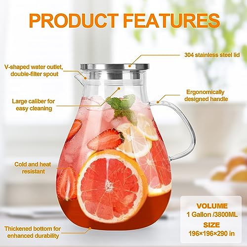 1 Gallon Glass Pitcher with Lid and Handle (1 gallon)