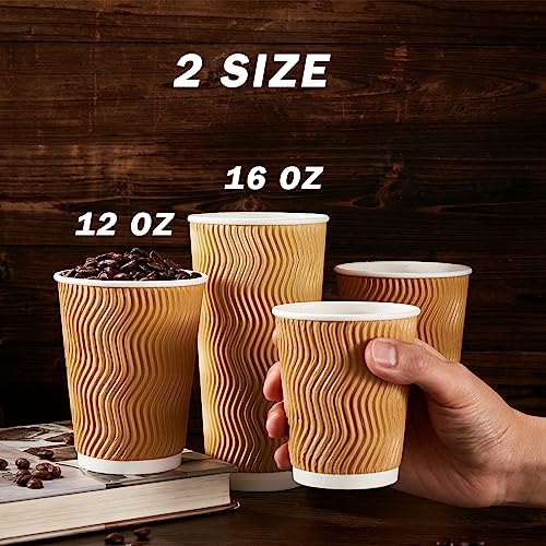 120 Pack 12 oz Disposable Paper Coffee Cups Insulated Champagne (Champagne / 12 oz)