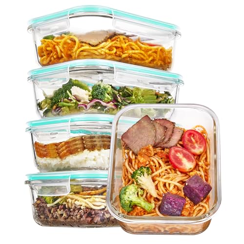 5 Pack 35oz Glass Food Storage Containers with Lids (Green / 35oz)