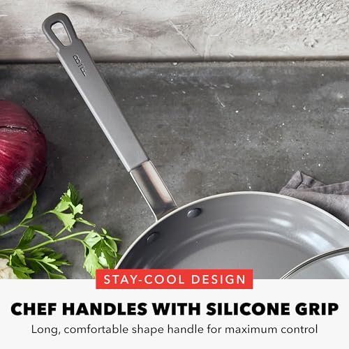 x Bobby Flay Stainless Steel 12” Frying Pan Skillet & Glass Lid (12" Frying Pan with Lid / Stainless Steel)