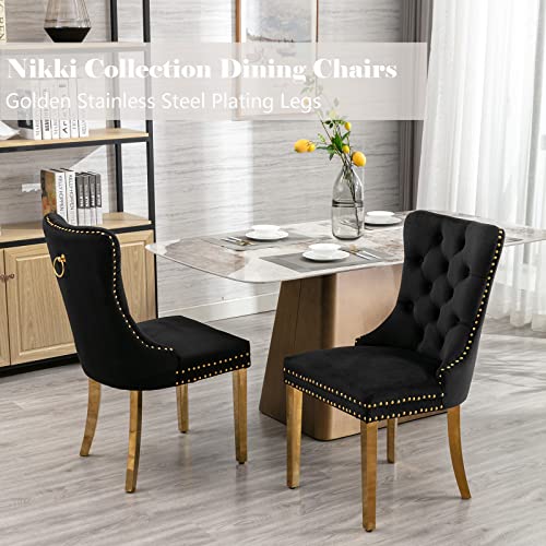 Black and Gold Velvet Dining Chairs Set of 2 (Standard Black)