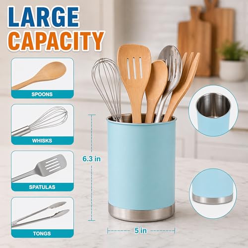 Stainless Steel Utensil Crock with Anti (Ocean Blue / Large)