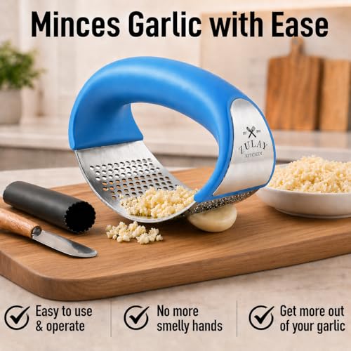 Stainless Steel Garlic Press Rocker Set (Blue)