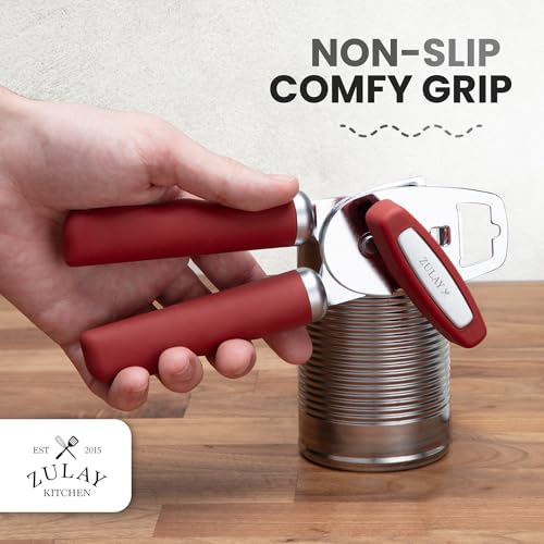 Manual Can Opener Heavy Duty Patented Stainless Steel (Red / Comfy Grip)