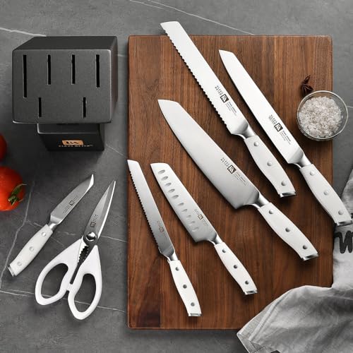 Stahl 8 Piece German Steel Kitchen Knife Block Set (White)