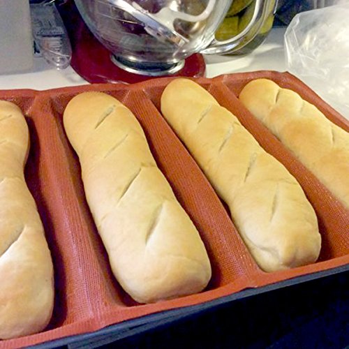Silicone Bread Forms 12" Hot Dog Bread Molds Non Stick Silicone Coated Fiber Glass Bakery Trays Moulds (4 Caves 12" Hot Dog Shape)