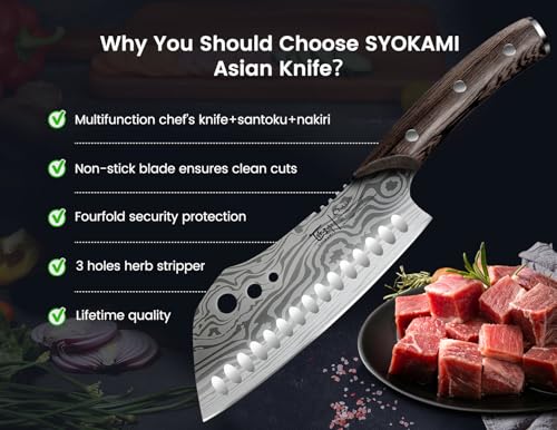 Cleaver Chef Knife with Herb Stripper (7")