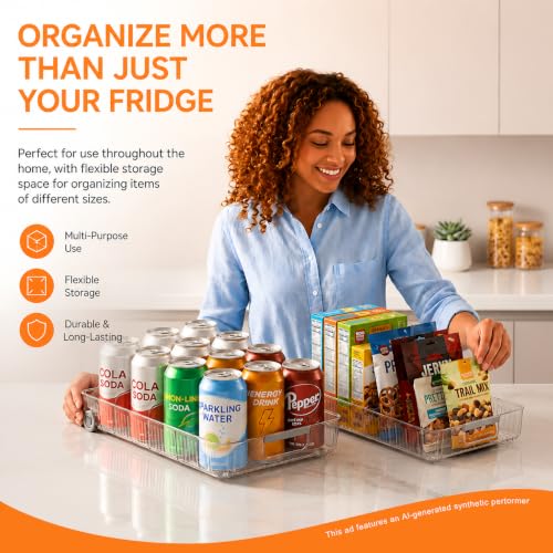 2 Pack Profile Fridge Organizer Bins with Wheels (2 Count)