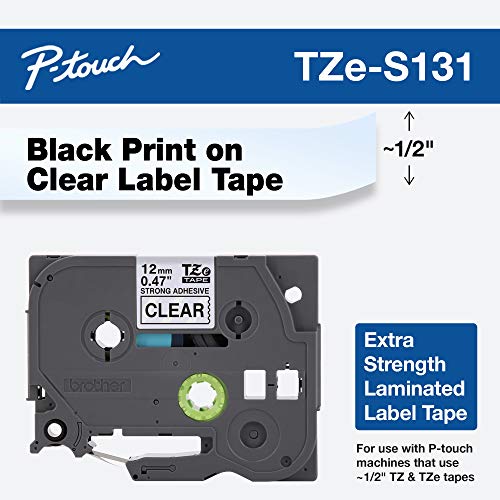 Genuine P touch TZE (Black on Clear Extra Strength Tape / 12mm (0.47”) / Pack of 1)