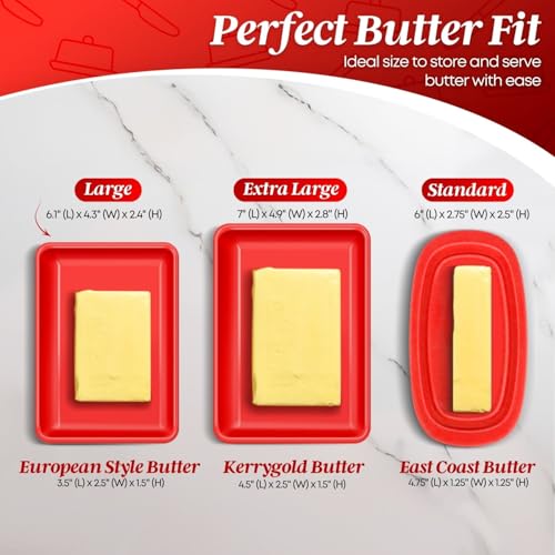 Large Ceramic Butter Dish with Lid for Countertop (Red / Large)