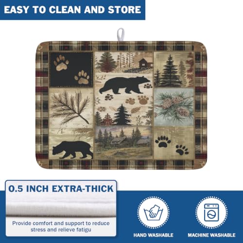 Black Bear Dish Drying Mat Forest Cabin Decorative Dishes Pad 18x24 Inch Absorbent Fast Dry Dish Drainer Rack Mats for Kitchen Counter Sink (Black Bear / 18x24 inch)