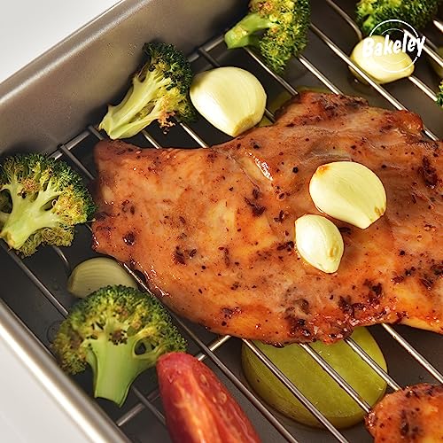 13 Inch Baking Pan With Rack Carbon Steel Nonstick Tray for Oven Roasting (Champagne Gold / 13 Inch Deep)