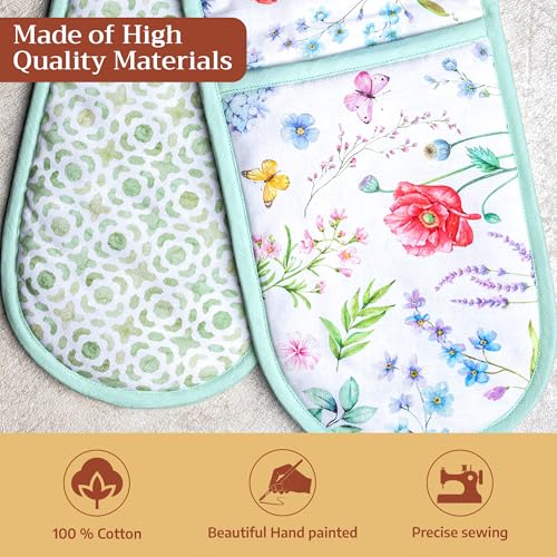 Double Oven Mitts 100% Cotton Double Oven Glove (031 - Just Floral / 7" x 35" (Double Oven Mitt))