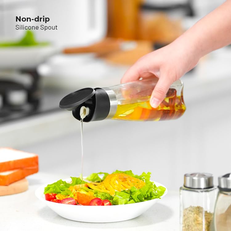 Premium Glass Olive Oil and Vinegar Dispenser Bottles Set (Black / 11 Ounces)