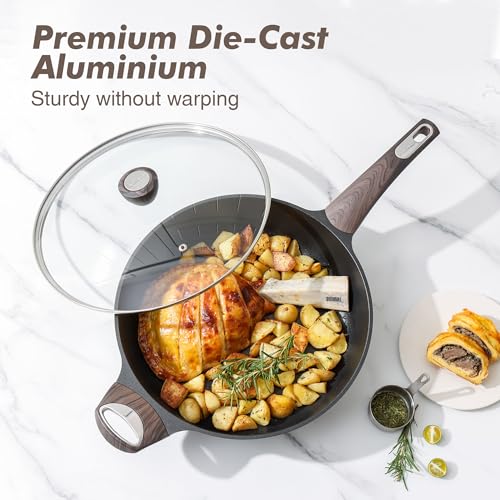 Nonstick Frying Pan Skillet with Lid (6QT / 13.3IN / Classic Black)