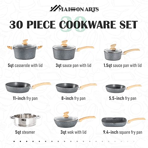 30 Piece Induction Pots and Pans Set (Gray / 30-piece)