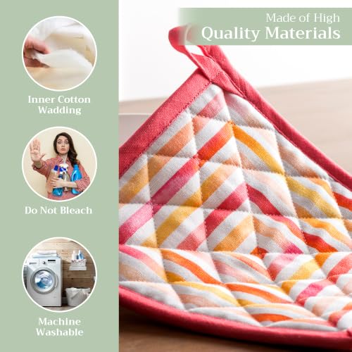 Pot Holders 100% Cotton Potholders (073 - Summer Maze / 8" x 8" (Pot Holder Pack of 2))