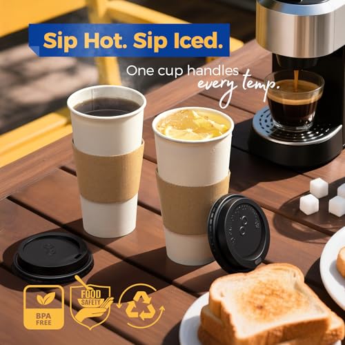 24 oz 100 Pack To Go Coffee Cups with Lids and Sleeves (24 oz)