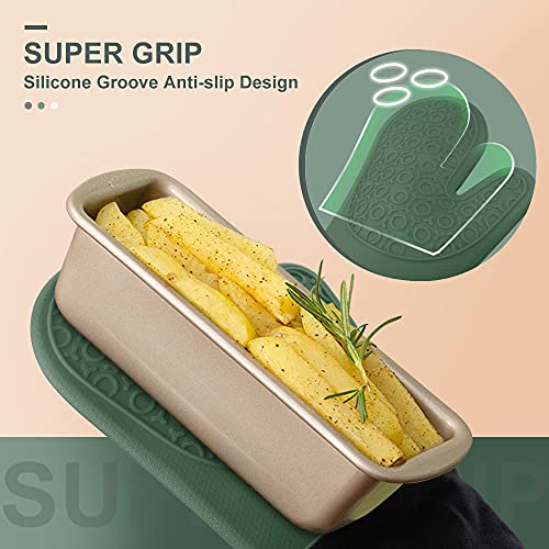 Silicone Oven Mitts (Midnight Green & Black / 14.6in Oven Mitts)
