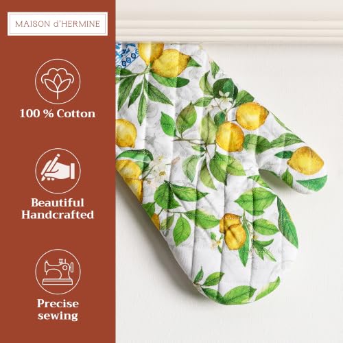 Maison d'Hermine Oven Gloves 100% Cotton Oven Mitt (032 - Cedrat / 7.5" x 13" (Oven Mitt))