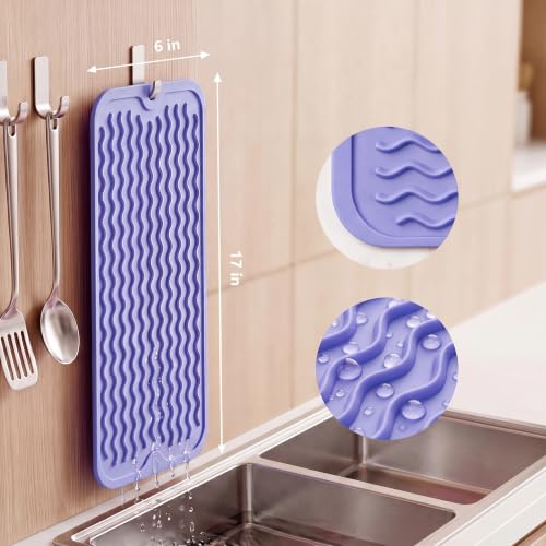Silicone Dish Drying Mat for Multiple Usage (Light Purple / 17"L x 6"W)