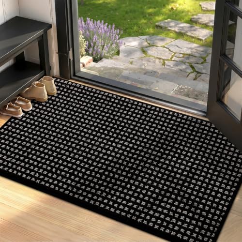 Waffle Door Mat Indoor Entrance (Black Waffle / 32" x 20" (Rectangular))