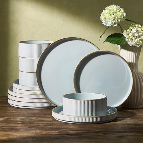 Plates and Bowls Set with Rim (Light Blue / Service for 4)