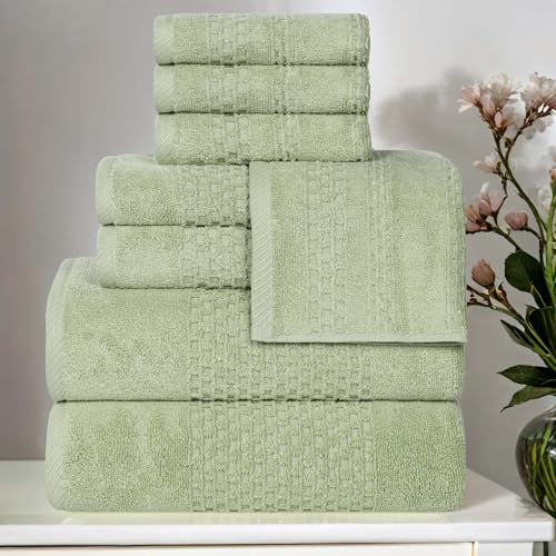 Playa Zero Twist Cotton Medium Weight Towels (8 Piece Towel Set / Green)
