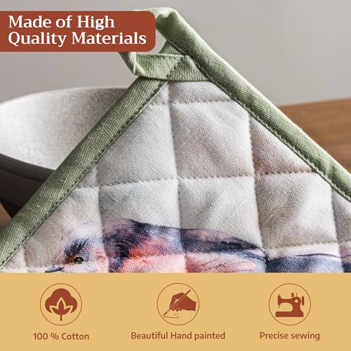 100% Cotton Oven Mitt & Pot Holder Set (070 - Flying Birds / 7.5" x 13" & 8" x 8" (Oven Mitt & Pot Holder))